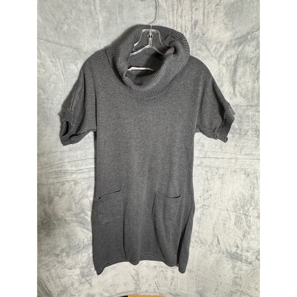 Athleta Gray Cowl Neck Short Sleeve Sweater Dress Pockets 860595 Womens L